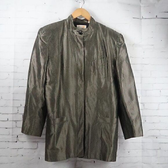 LIZ CLAIBORNE VINTAGE BLACK & GOLD DIAMOND DESIGN BUSINESS OFFICE JACKET SIZE 10 - Picture 1 of 8